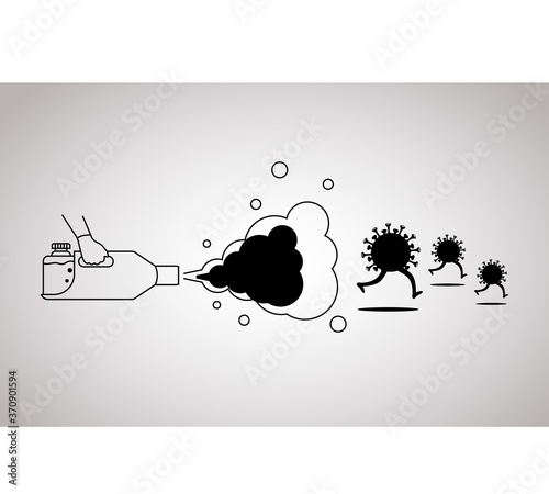 Disinfection black line icon. Cleaning concept. Prevention coronavirus. Protection disinfects. Methods of controlling the epidemic. Vector illustration flat design. Cleaner in the hand.