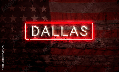 Dallas Neon Sign On Brick American Flag