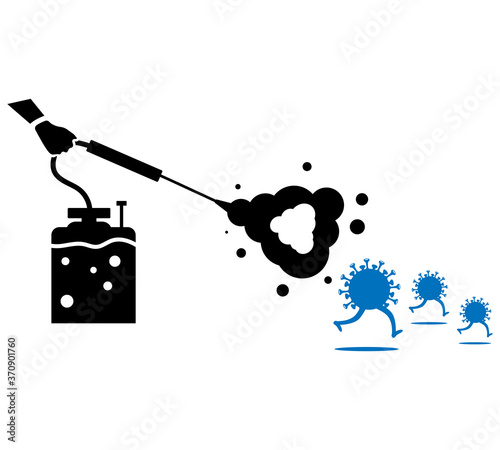 Prevention concept icon. Disinfection and cleaning icon. A man in chemical protection disinfects. Methods of controlling the epidemic of coronavirus Cleaner in the hand.