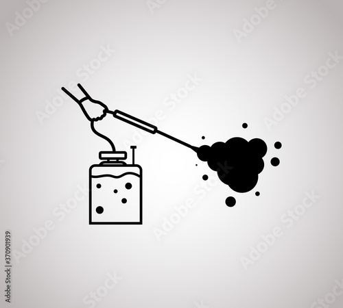 Prevention concept icon. Disinfection and cleaning icon. A man in chemical protection disinfects. Methods of controlling the epidemic of coronavirus Cleaner in the hand.