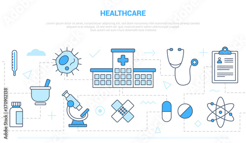 healthcare concept with icon set collection like hospital and people medical record campaign for website homepage template landing page banner with outline style