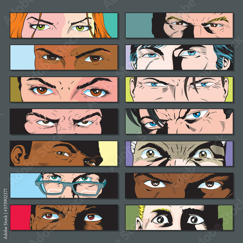 Men and Women Eyes Comic Book Style Illustrations 