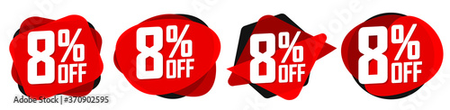 Set Sale 8% off bubble banners, discount tags design template, vector illustration
