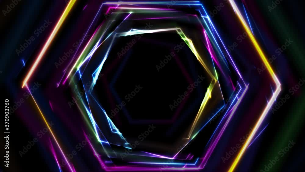 Colorful glowing neon tech hexagons abstract motion background ...