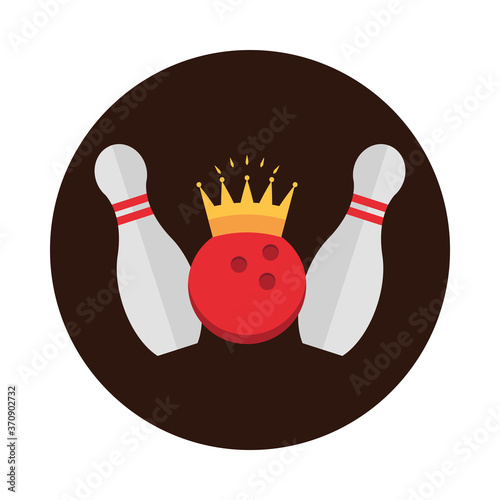 bowling skittles ball with crown game recreational sport block flat icon design