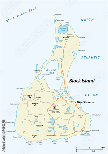 vector road map of Block Island, Rhode Island, United States