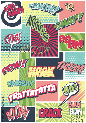 Comic Book Page Style Pattern, Onomatopoeia Sounds, Abstract Backgrounds