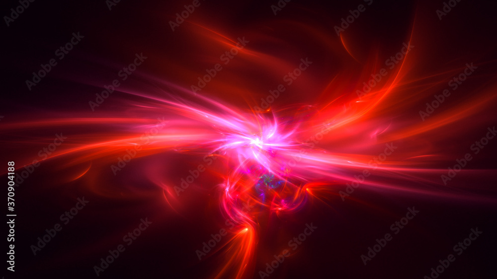 3D rendering abstract multicolored fractal light background with bright center