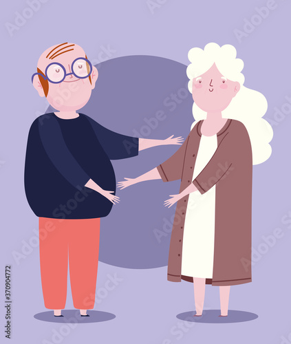 family cute elderly couple together cartoon character