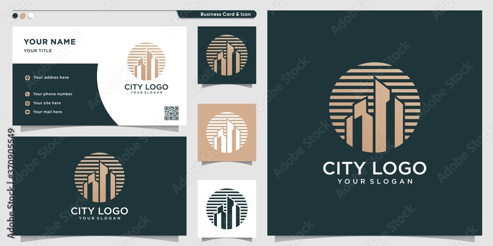 city logo with new and unique concept and business card design template Premium Vector
