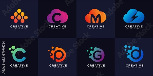 Molecul and cloud logo collection with initial inside, logo template, design template, logo, Premium Vector