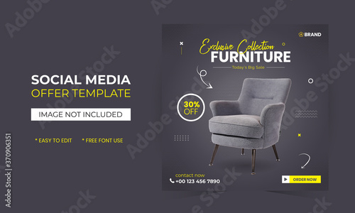 Modern Furniture shop social media template, Furniture discount, Social Banner