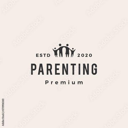 parent and children hipster vintage logo vector icon illustration