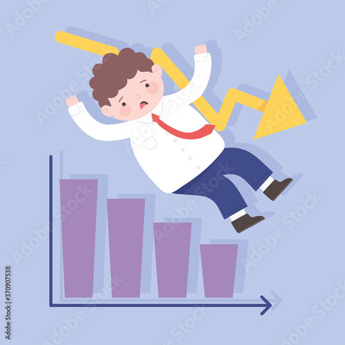 bankruptcy sad businessman with line graph going down business process financial crisis