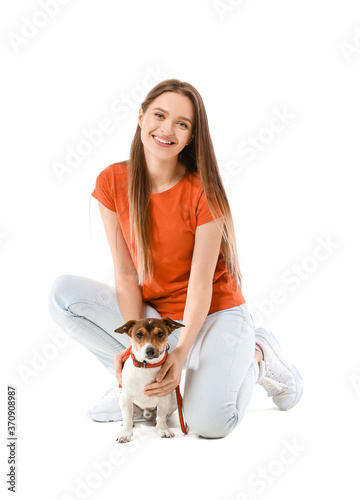 Young woman with cute dog o...