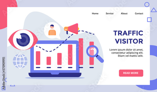 Traffic visitor statistic chart on display for web website home homepage landing page template banner with modern flat style