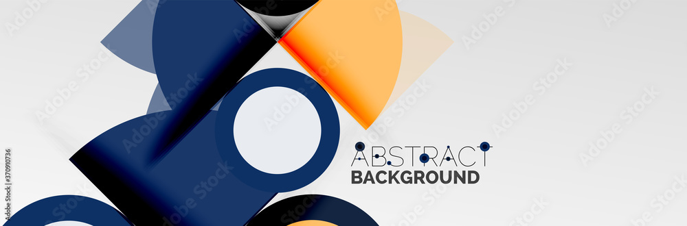 Bright color circles, abstract round shapes and triangles composition with shadow effects. Vector modern geometric design template