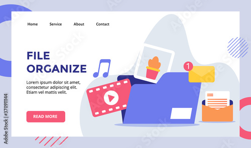 File organize music video picture email message for web website home homepage landing page template banner with modern flat style
