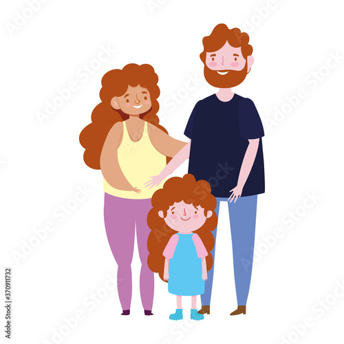family parents with daughter standing together cartoon character