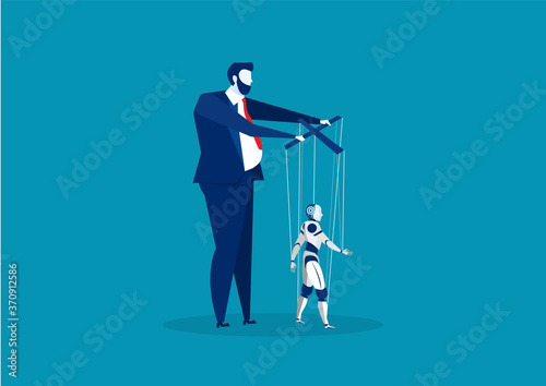 boss or business man controlling puppet Ai robot vector