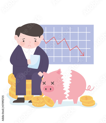 bankruptcy businessman graph stock falls craft piggy bank coins business financial crisis