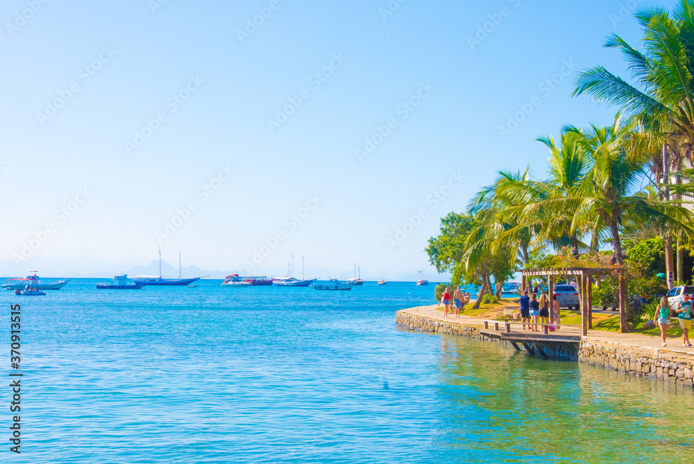 tropical beach with palm trees and sea buzios brazil
