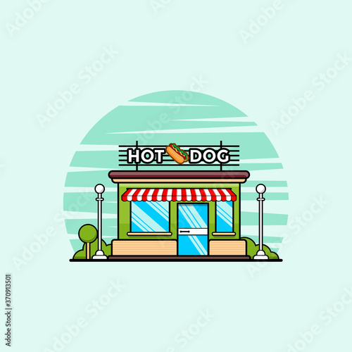 Fototapeta Naklejka Na Ścianę i Meble -  fast food shop with hotdog Icon illustration. fast food icon concept isolated. flat cartoon style vector