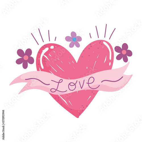 heart love flowers romantic cartoon card design