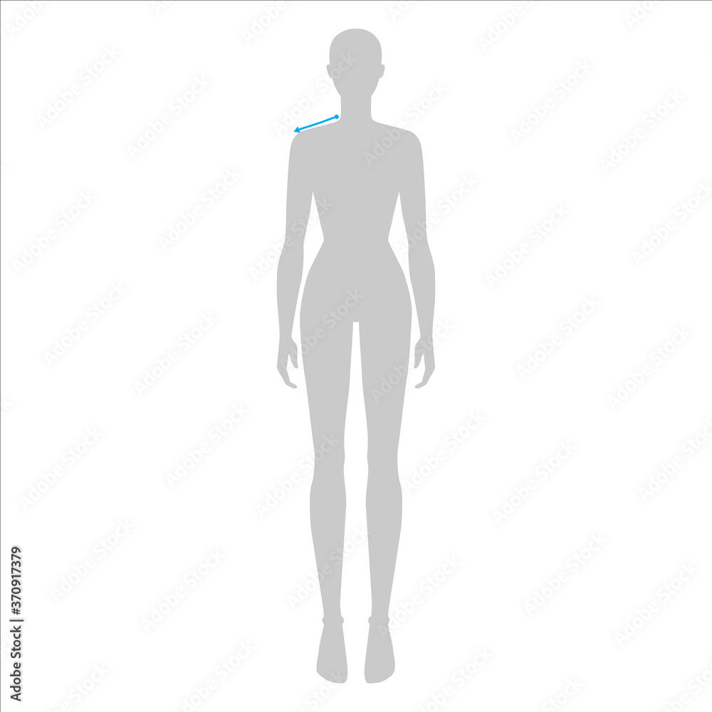 Women to do shoulder measurement fashion Illustration for size chart. 7.5 head size girl for site or online shop. Human body infographic template for clothes. Women to do shoulder measurement fashion Illustration for size chart. 7.5 head size girl for site or online shop. Human body infographic template for clothes.