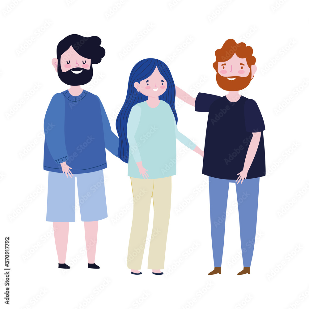 family fathers and mother standing member cartoon character