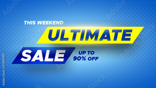 Ultimate sale banner on blue background. Vector illustration.