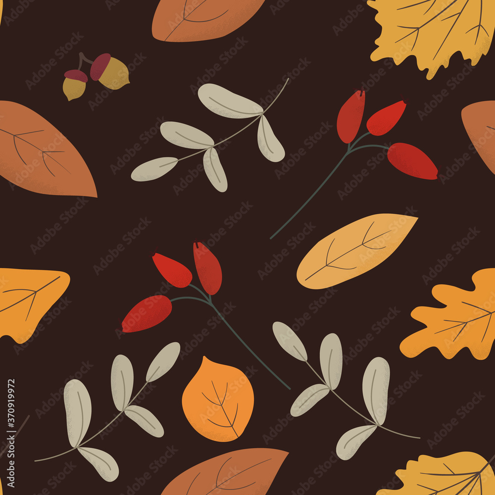 Seasonal autumn hand drawn seamless raster pattern.Fall decorative endless background with dried leaves,acorns and berries.Foliage backdrop with forest leafage for fabric,textile,cover, wrapping paper Seasonal autumn hand drawn seamless raster pattern.Fall decorative endless background with dried leaves,acorns and berries.Foliage backdrop with forest leafage for fabric,textile,cover, wrapping paper