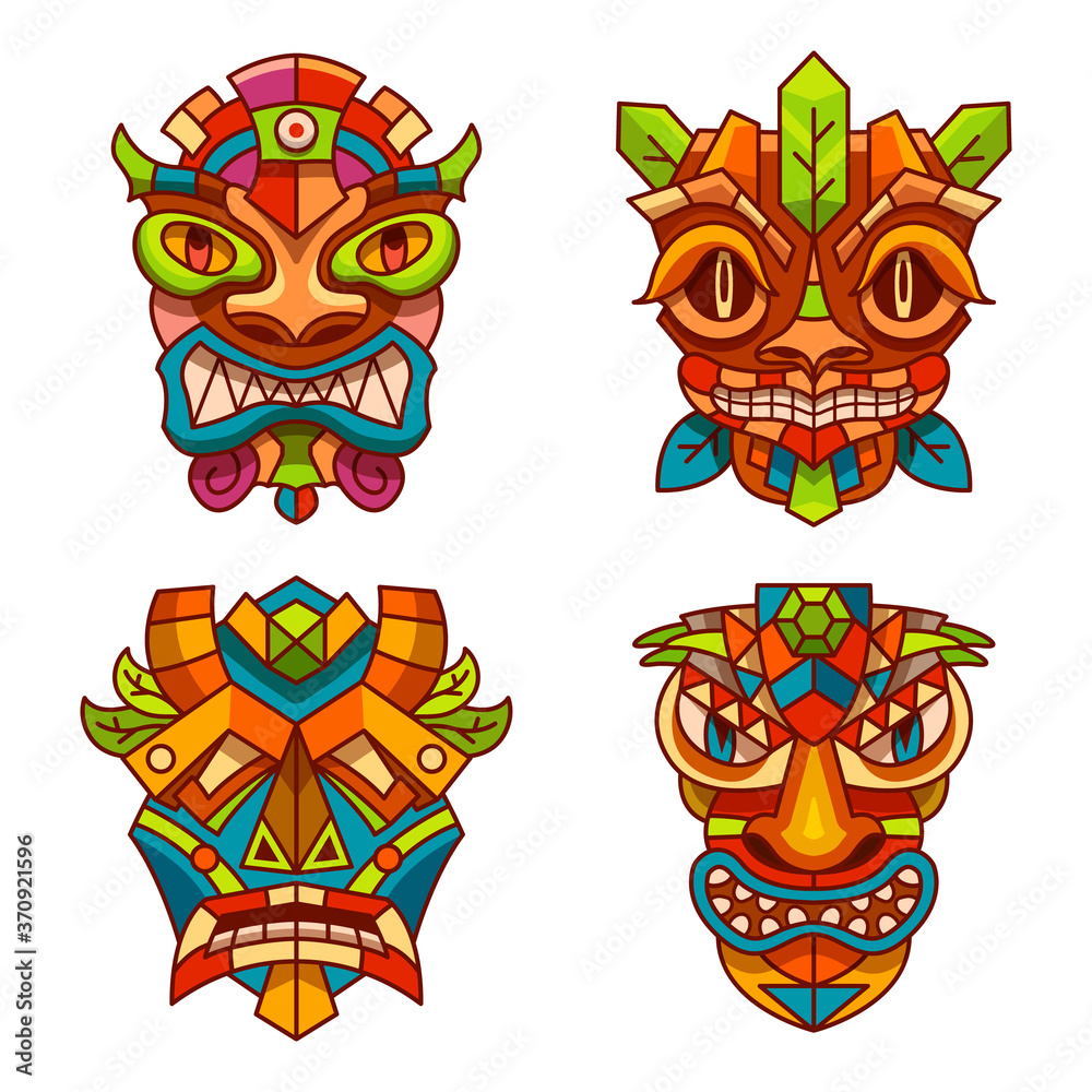 Totem pole mask set, religious ethnic idols
