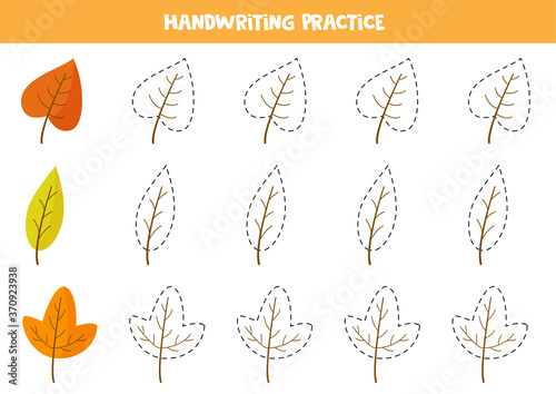 Trace contours of autumn leaves. Educational worksheet.