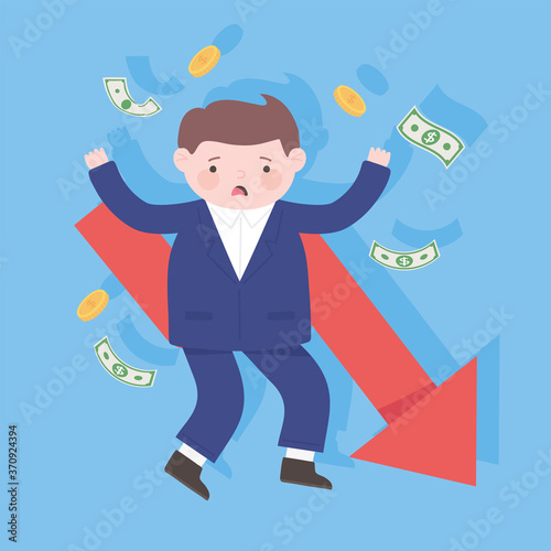 bankruptcy businessman falling down arrow money process financial crisis