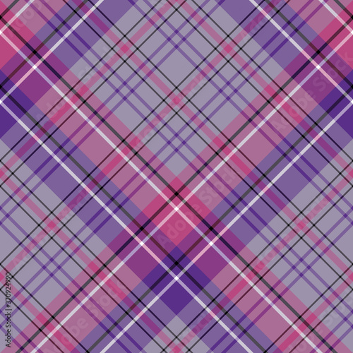 Seamless pattern in simple discreet purple, violet, pink, black and white colors for plaid, fabric, textile, clothes, tablecloth and other things. Vector image. 2