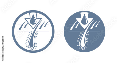 Free Download Hair restore formula stamp - schematic hair root strengthening process in circular monochrome rubber decoration - isolated vector emblem - GFXLoad