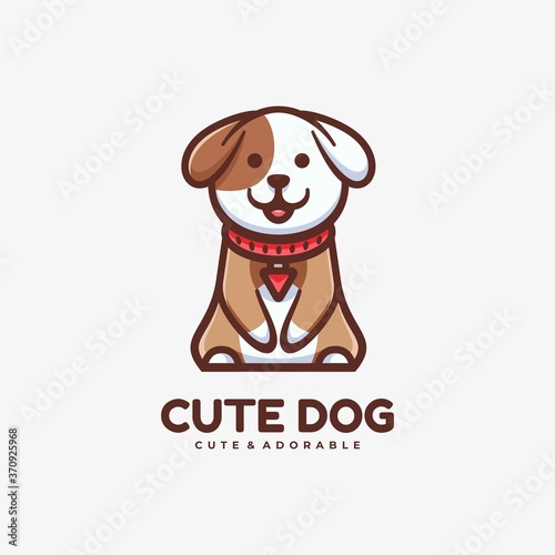 Vector Logo Illustration Cute Dog Simple Mascot Style.