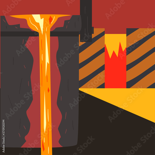 Blast Furnace Metal Smelting, Steel and Alloys Production, Metallurgical Industry Concept Vector Illustration