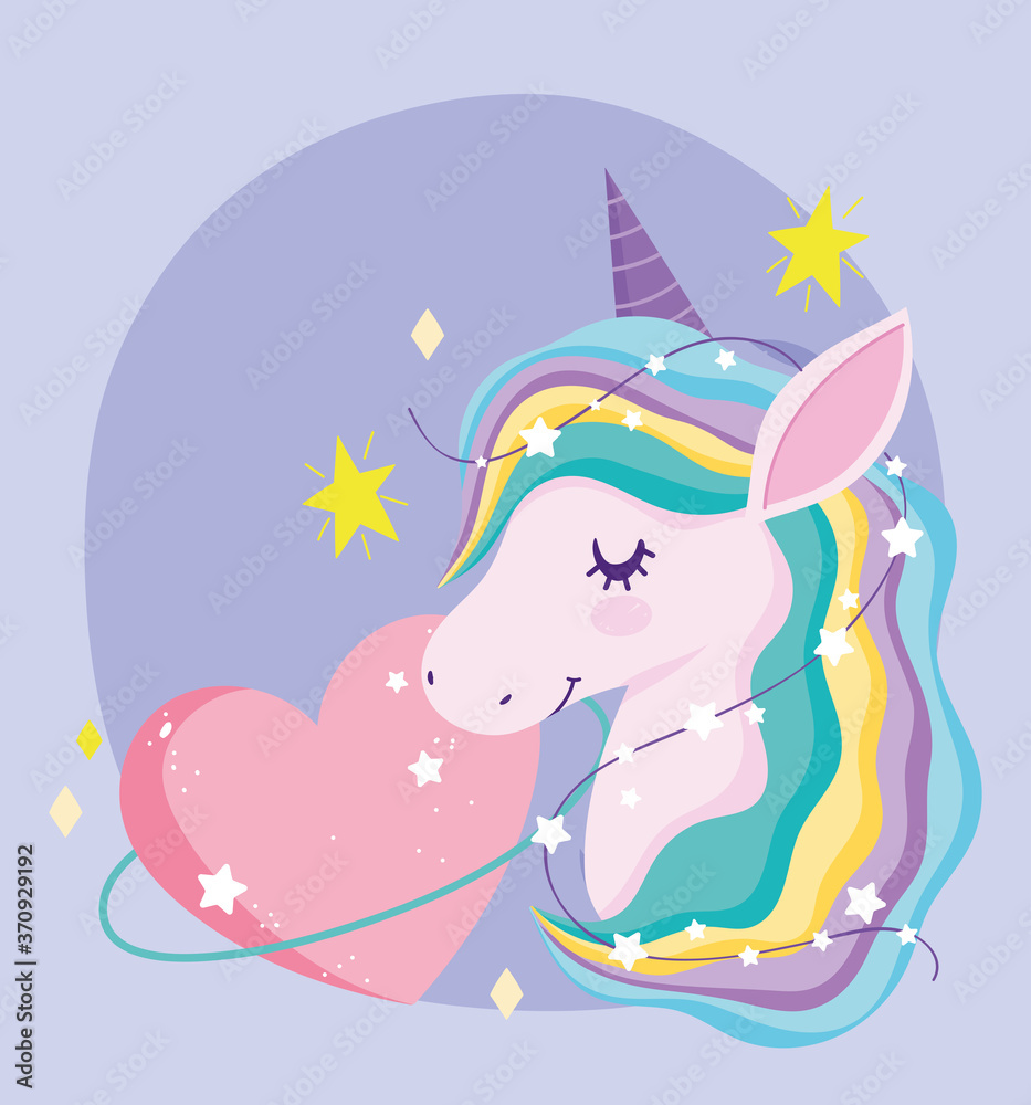 Fototapeta premium unicorn cartoon magic stars pink heart adorable animal