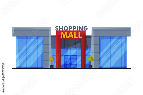 Shopping Mall, Modern Shopping Center Building, Urban Architecture Design Element Flat Vector Illustration