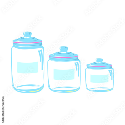 ector drawing set of glass jars of different sizes on a white isolated background. Element, icon.