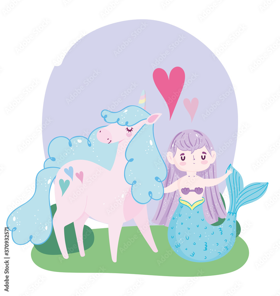 unicorn and mermaid princess lovely heart fantansy cartoon