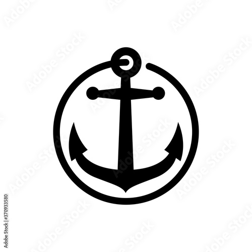 Fototapeta Naklejka Na Ścianę i Meble -  Logotipo estilo nautical. Icono plano ancla en círculo lineal como cuerda en color negro