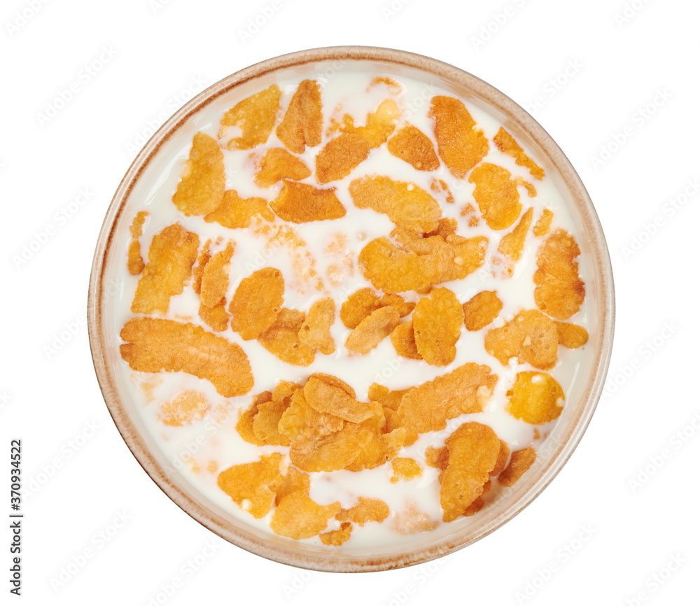 bowl of corn flakes with milk isolated on white background bowl of corn flakes with milk isolated on white background