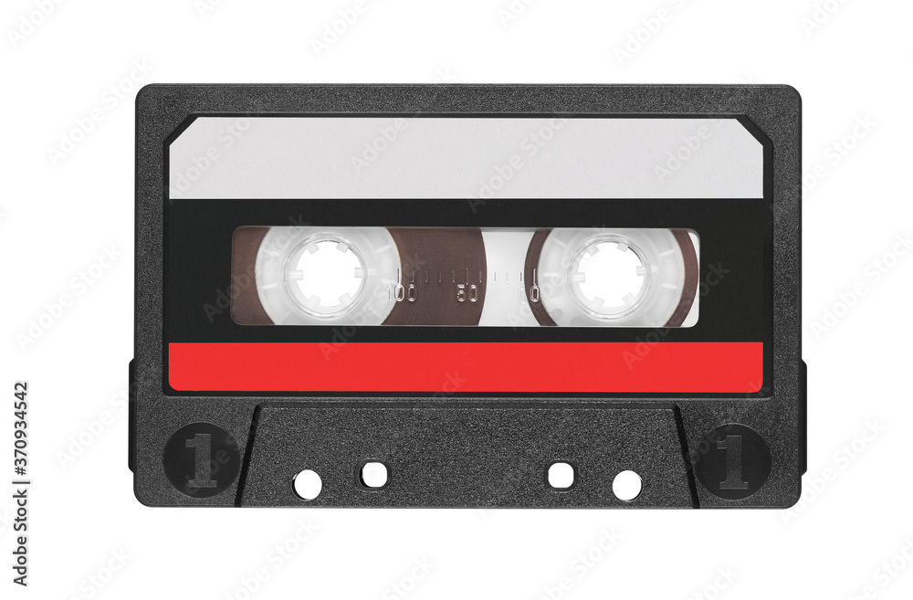 Old audio tape compact cassette isolated on white with clipping path