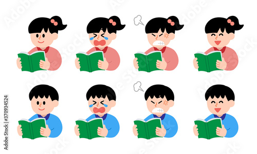 本を読む男の子女の子セット