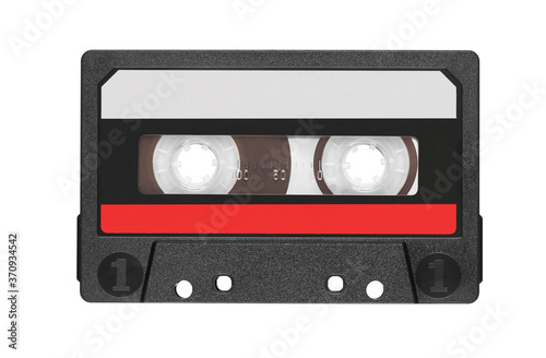 Old audio tape compact cassette isolated on white with clipping path