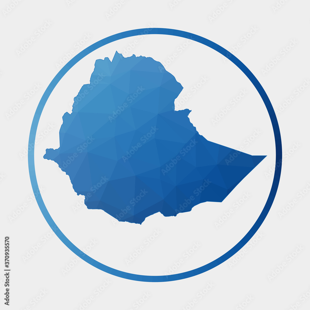 Ethiopia icon. Polygonal map of the country in gradient ring. Round low poly Ethiopia sign. Vector illustration. Ethiopia icon. Polygonal map of the country in gradient ring. Round low poly Ethiopia sign. Vector illustration.