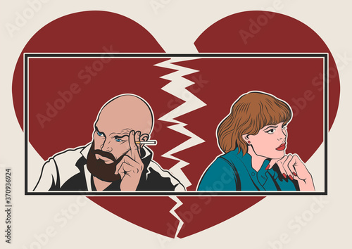 Couple in Love, Spat and Broken Heart, Man and Woman Illustration 